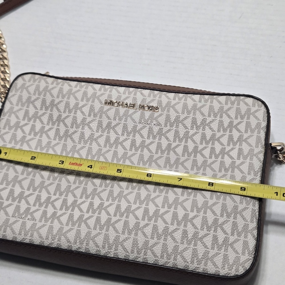 MICHAEL KORS Jet Set Large EW Crossbody Bag Vanilla Brown MK Signature Gold - Picture 8 of 9